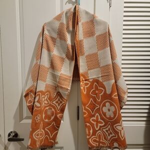 Orange and Cream Checkered Patterned Scarf